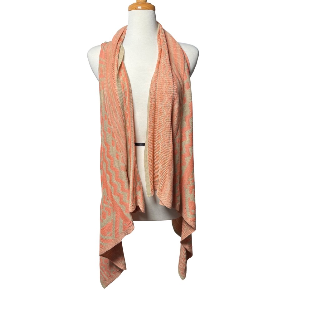 2b Bebe Y2K Womens Coral Tan Geometric Ikat Open Front Draped Racerback Vest S